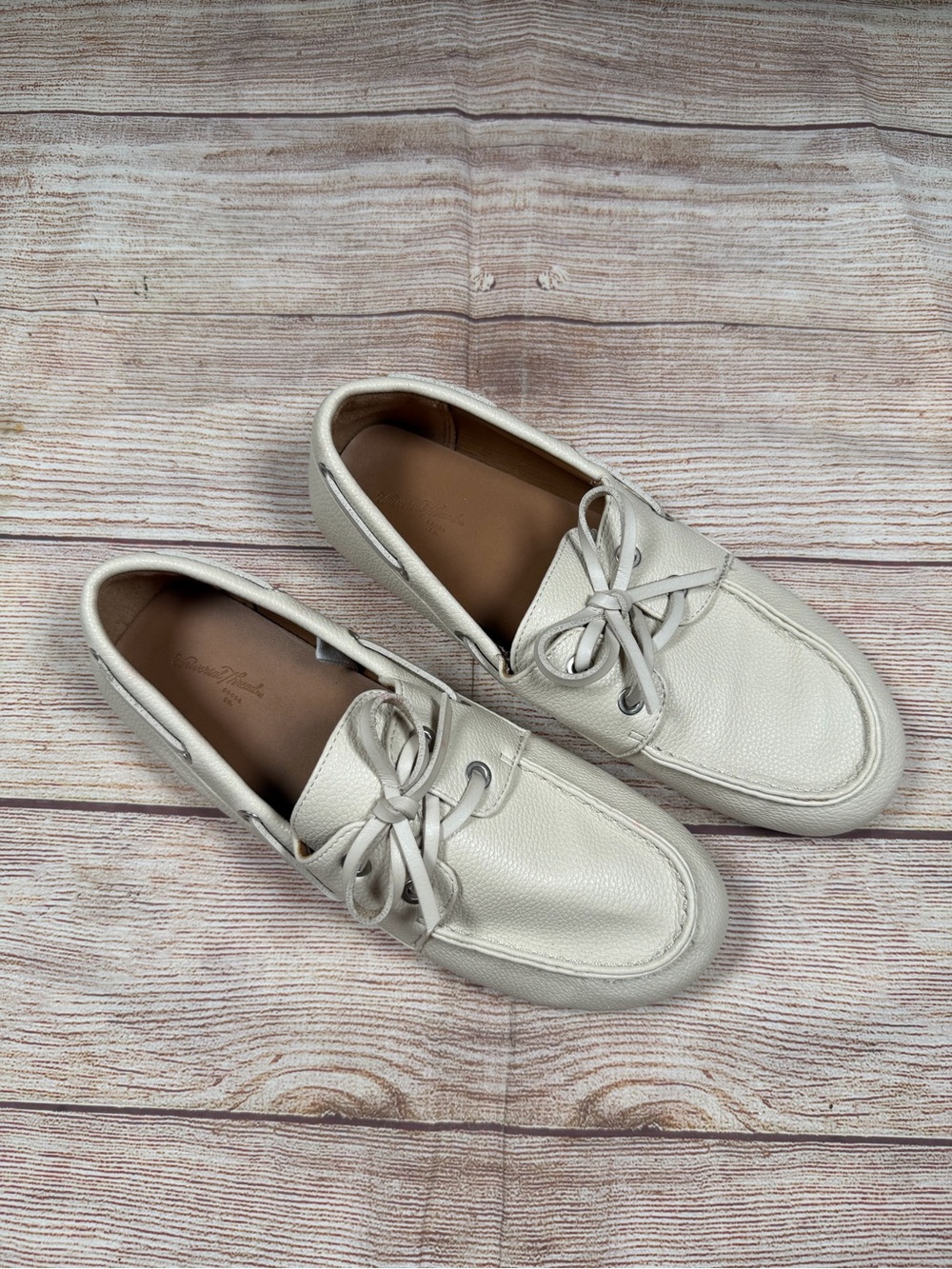 Universal Thread Women's Cream Leather Lace-Up Boat Shoe Loafers Nautical Preppy